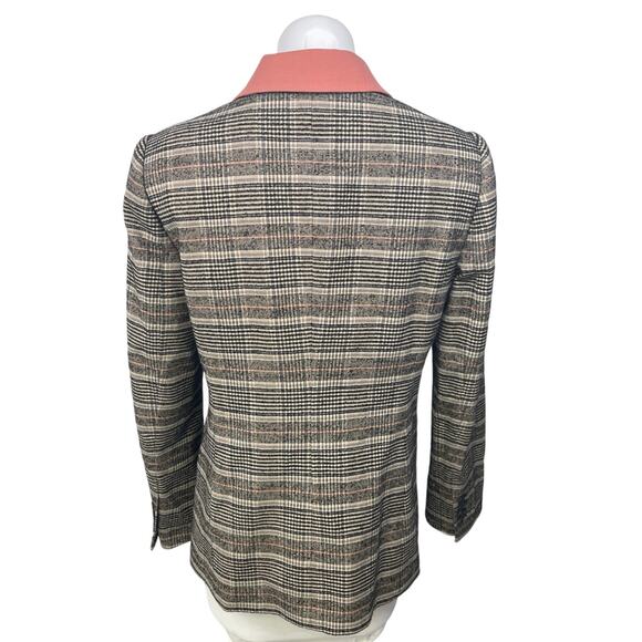 Rebecca Taylor Brown Wool Plaid Checkered Double Breasted Jacket Coat Blazer 8 - Picture 4 of 7